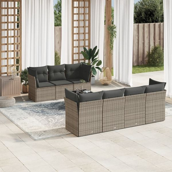 vidaXL 8-teilig Garten-Sofagarnitur mit Kissen Grau Poly Rattan, 3249119