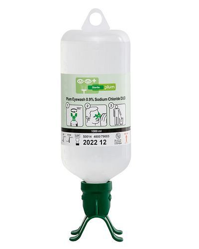 DENIOS Augenspülflasche DUO mit 1000 ml 0,9 %iger Kochsalzlösung (Natriumchlorid), VE: 1 Liter, 188942