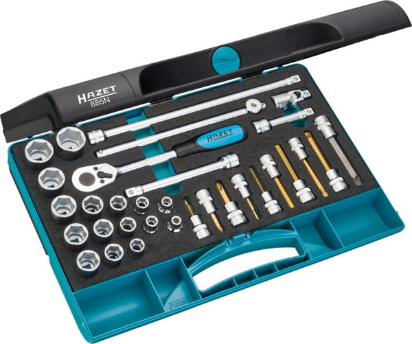 Hazet Steckschlüssel Satz, Vierkant hohl 10 mm, Außen-Sechskant-Tractionsprofil, Innen-Sechskant Profil, Kreuzschlitz Profil PH, Schlitz Profil, 885N