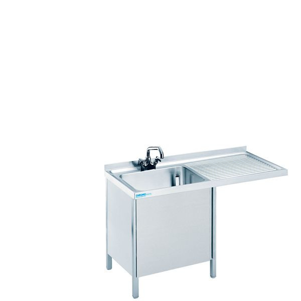 CHROMOnorm Spülcenter mit 1 Becken links, Tiefe 700mm Länge 1400mm, Spülenabdeckung mit Unterbau, Flügeltür, STC714C1LSF
