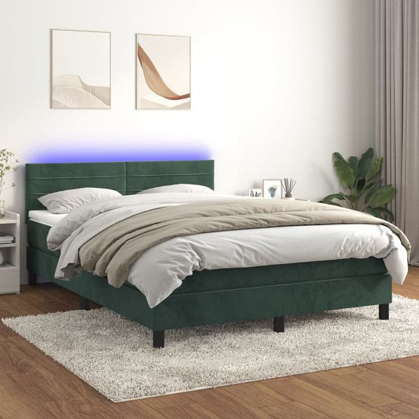 vidaXL Boxspringbett mit Matratze & LED Dunkelgrün 140x200 cm Samt, 3134468
