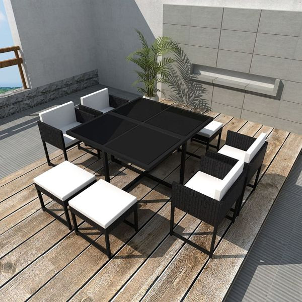 vidaXL 9-teilig Garten-Essgruppe mit Auflagen Poly Rattan Schwarz, 42759