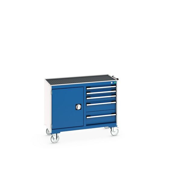 bott cubio Montagewagen 50/50 mit Abrollrand, Türe, Ablage, 5 Schubladen, BxTxH: 1050x525x885mm, Enzianblau, 41006009.11V