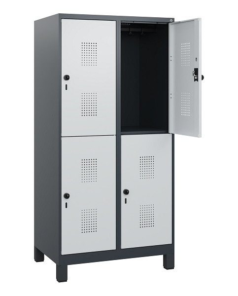 C+P Doppelstöckiger Spind Evolo PLUS, Füße, 4 Fächer, 1630x800x500mm, 7016/7035, Drehriegel, 0493105-22 S10017