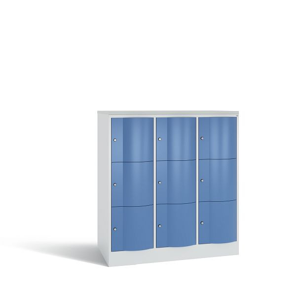 C+P XL-Schließfachschrank, 9 Fächer,H1255B1148T640mm,Grau/Fernblau/DBSHellgrau, 8573-373 S10028