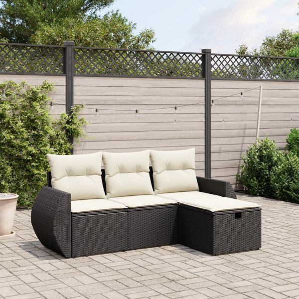 vidaXL 4-teilig Garten-Sofagarnitur mit Kissen Schwarz Poly Rattan, 3264062
