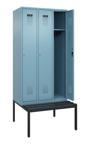 C+P Spind Evolo PLUS, 3 Abteile, 2120x900x815mm, 0010/0010, Haken 3, Zylinderschloss, Sitzfläche Kunststoff, Sitzbank, 0490507-30 S10102