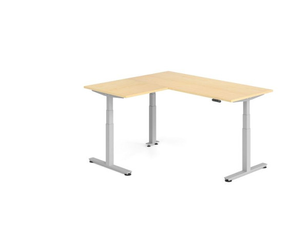 Hammerbacher Sitz-Steh-Winkeltisch 160x180cm Ahorn/Silber, VXDSMW1908/3/S