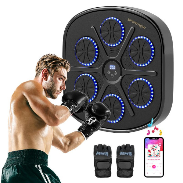 SPORTNOW Musik-Boxmaschine, Rhythmisches Boxgerät, 9 Modi, Bluetooth, LED-Lichter, mit Boxhandschuhen, A91-378V00BK