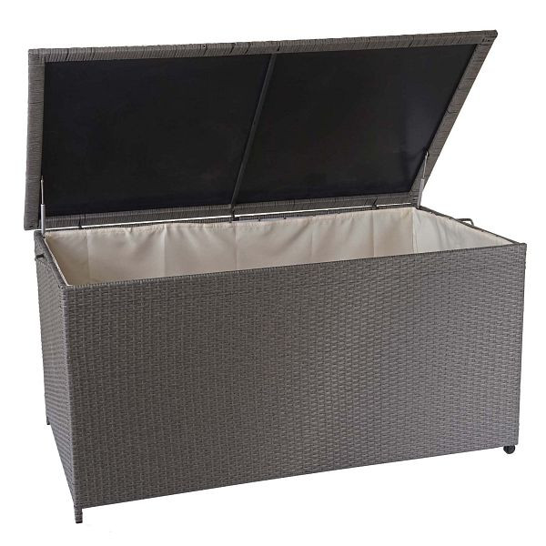 Mendler Poly-Rattan Kissenbox HWC-D88, Gartentruhe Auflagenbox Truhe, Premium grau, 80x160x94cm 950l, 64595