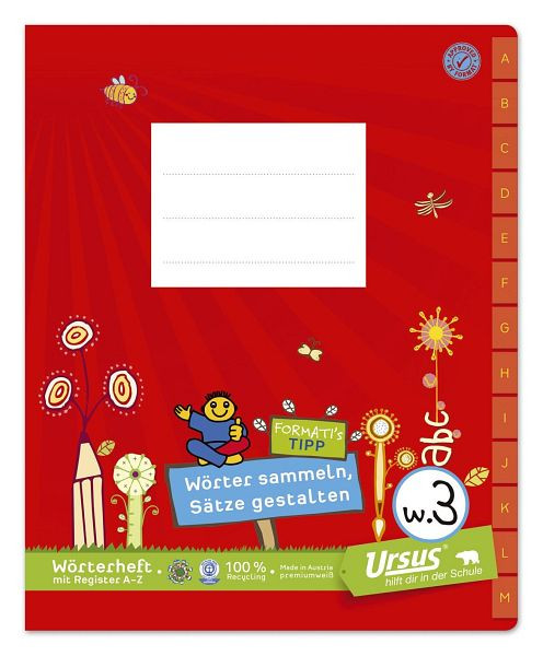 URSUS Formati Wörterheft Register Quart W.3 - 40 Blatt 80g/qm 6/6/6mm liniert+1 MST, 060551053