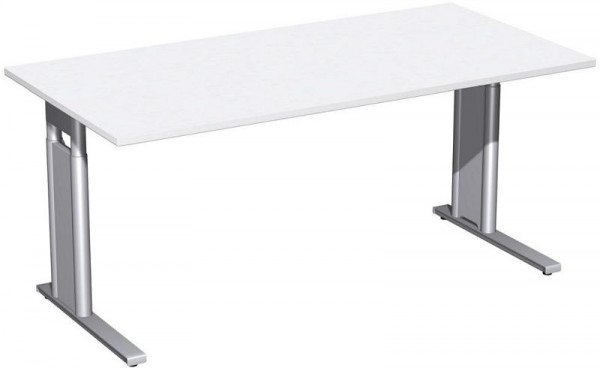 geramöbel Schreibtisch höhenverstellbar, C Fuß Blende optional, 1600x800x680-820, Weiß/Silber, N-647103-WS