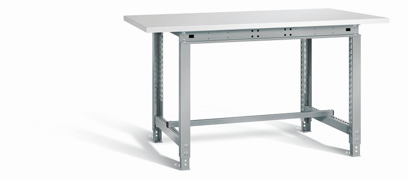 Otto Kind Werktisch allrounder, höhenverstellbar von 720-958 mm, Melamin-Platte, überstehend, 2 Fußgestelle, 1524 mm Breite, komplett RAL 9006, 072395096