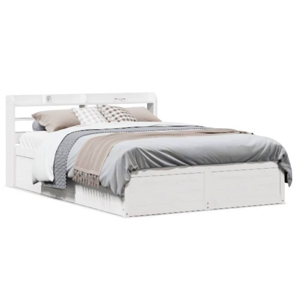 vidaXL Massivholzbett mit Kopfteil Weiß 140x190 cm Kiefer, 3307096