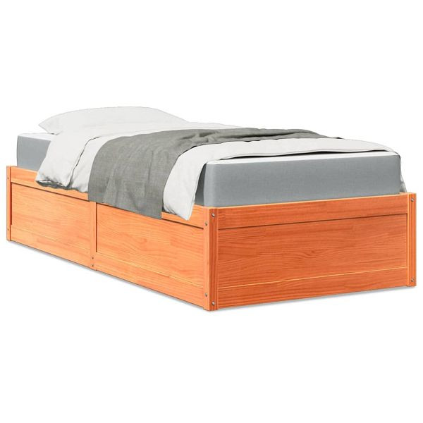 vidaXL Bett mit Matratze Wachsbraun 90x190 cm Massivholz Kiefer, 3281957