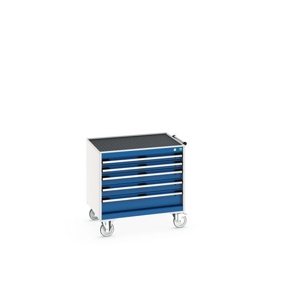 bott cubio Schubladenschrank mobil bestückt, mit 5 Schubladen, BxTxH: 800x650x785mm, RAL 7035/5010, Enzianblau, 40402107.11V
