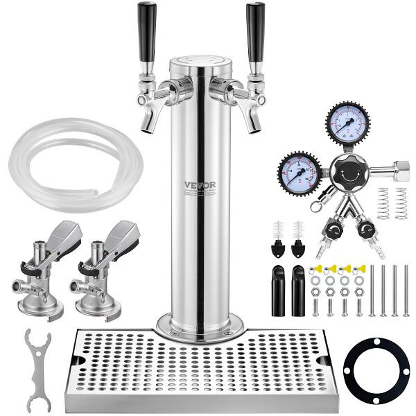 VEVOR Kegerator-Turm-Kit, Bier-Umrüstsatz mit zwei Zapfhähnen, Bier-Turmspender aus Edelstahl mit Doppelmessgerät W21.8-Regler, LTJZSBDYQOHQCF7KMV0
