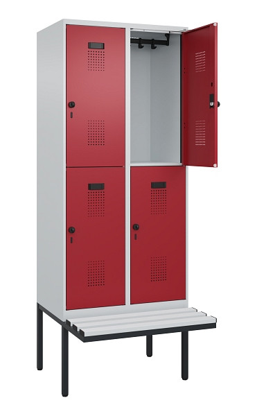 C+P Doppelstock-Spind Evolo PLUS, Bank, 4 Fächer, 2120x800x815mm, 7035/3003, Drehriegel, Sitzfläche Kunststoff, 0493407-22 S10085