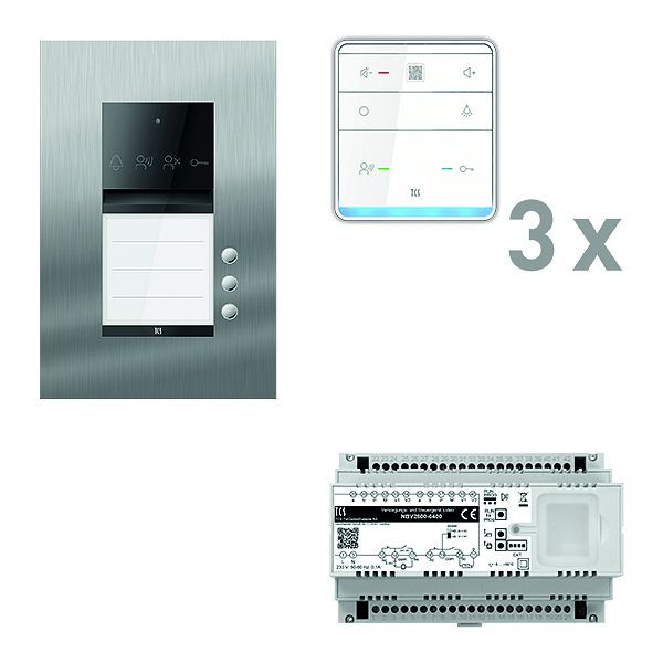 TCS Türkontrollsystem audio: pack PRO 3WE Außenstation ASU 3T UP 3x Freisprecher ISW6010 Steuergerät, PAUF031/005