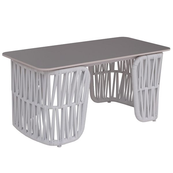 Mendler Loungetisch HWC-P90, Gartentisch Balkontisch Outdoor, Seilgeflecht Rope Sinterstein 43x90x45cm, hellgrau, Platte grau, 120225