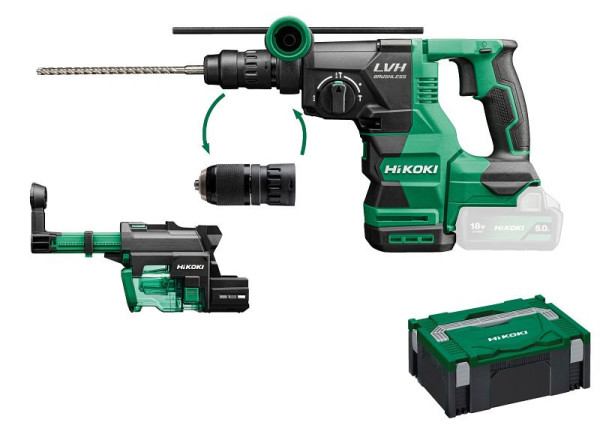 HiKOKI 36V Akku Bohr- & Meißelhammer (Brushless), ohne Akku, ohne Ladegerät, DH1826DC (Basic) (HSC II) + Absaugung (HSC II), DH1826DCW3Z