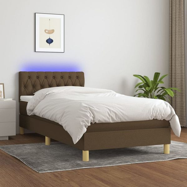 vidaXL Boxspringbett mit Matratze & LED Dunkelbraun 90x190 cm Stoff, 3133920