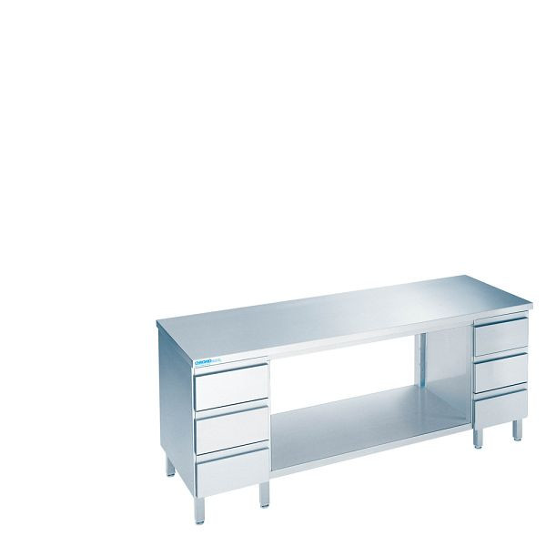 CHROMOnorm Arbeitstisch mit Zwischenboden und Schubladenblöcken, Tiefe 700mm, Tischplatte allseits ab, TZ0712AS3B0