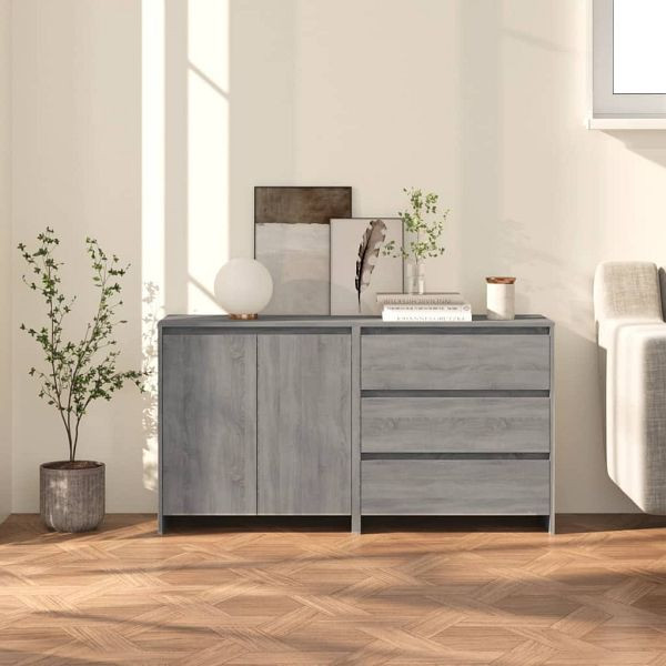 vidaXL 2-teilig Sideboard Grau Sonoma Holzwerkstoff, 3098063