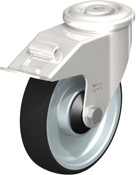 Blickle LEXR-PATH 160KD-FI-ELS Edelstahl-Lenkrolle mit Rückenloch & Feststeller, Thermoplastisches Polyurethan, Grau, 853701