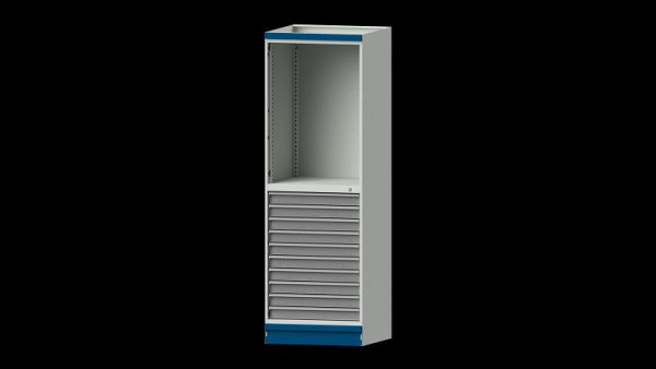 ANKE Werkbänke Basisschrank modulares Schranksystem, Modell 102, 715 x 720 x 2200 mm, Leergehäuse offen, RAL 7035/5010, 631.004