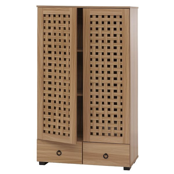 Mendler Schrank HWC-N87, Wohnzimmerschrank, 3D-Flecht-Design 2 Türen 3 Staufächer 2 Schubladen Soft-Close, 138x80x36cm, braun, 109359+109361