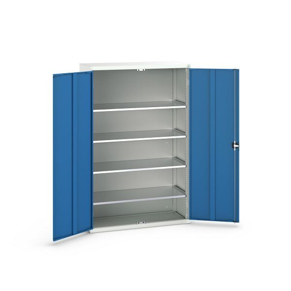 bott verso Flügeltürschrank, mit 4 Fachböden, BxTxH: 1300 x 550 x 2000 mm, Lichtgrau / Enzianblau, 16926653.11