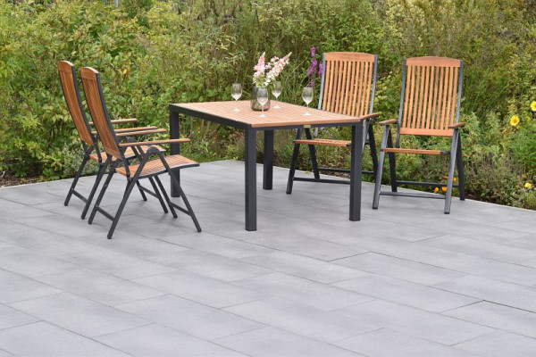 Merxx Athos Set 5-teilig, 4 Klappsessel, Rückenlehne 5-fach verstellbar, 1 Tisch 150 x 90 cm, Aluminium mit FSC Akazienholz, 50832-217