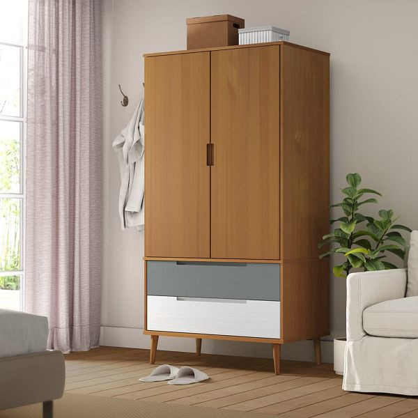 vidaXL Kleiderschrank MOLDE Braun 90x55x175 cm Massivholz Kiefer, 350522