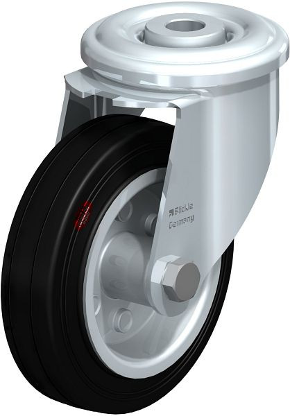 Blickle LIR-VEHI 100R Hitzebeständige Stahlblech-Lenkrolle mit Rückenloch, Vollgummi, Schwarz, 626226