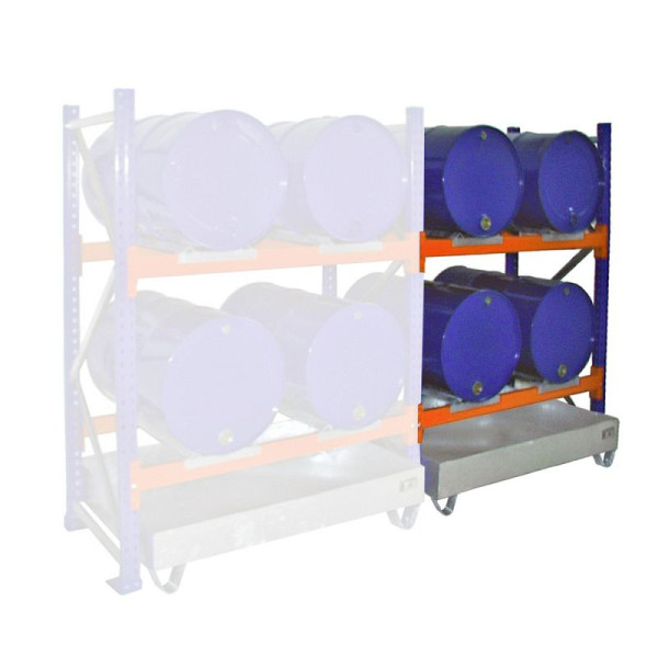 STEIN HGS Fassregal mit Auffangwanne Serie 3000 Anbauregal, 215 Liter, 4 x 200 L, ohne Gitterrost, 79135.0001