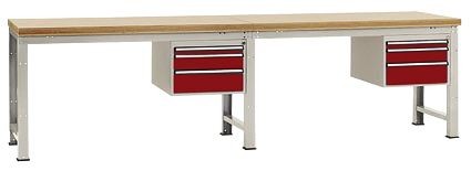 Manuflex Komplett-Werkbank Grund- und Anbau PROFI Standard mit Multiplex-Platte, BxTxH = 3000 x 700 x 840 mm, Rubinrot, WP5564.3003