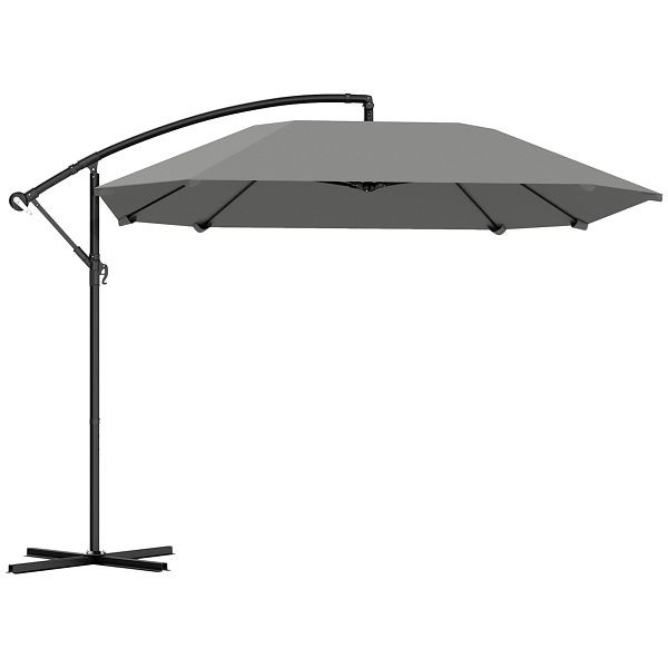Outsunny Ampelschirm Alu Ø 260 cm Sonnenschirm, wasserdicht Kurbelschirm mit Ständer, Kurbel, Dunkelgrau, 84D-392V00CG