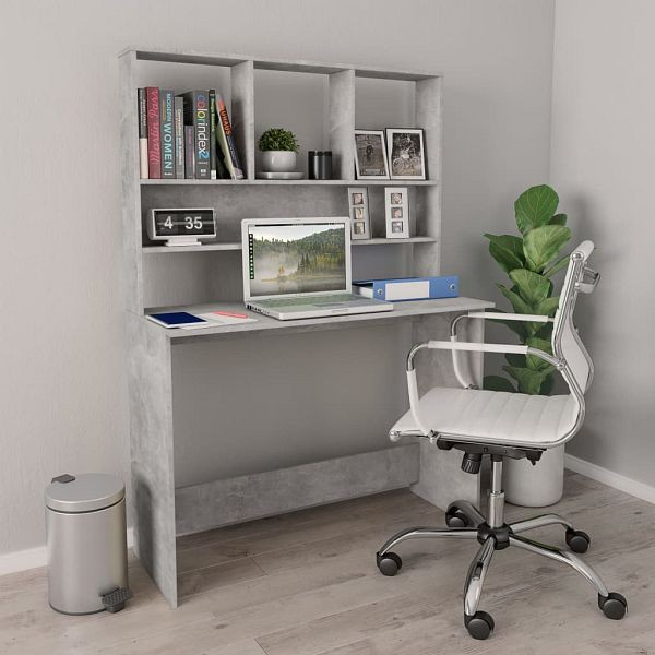 vidaXL Schreibtisch mit Regalen Betongrau 110x45x157 cm Holzwerkstoff, 800391