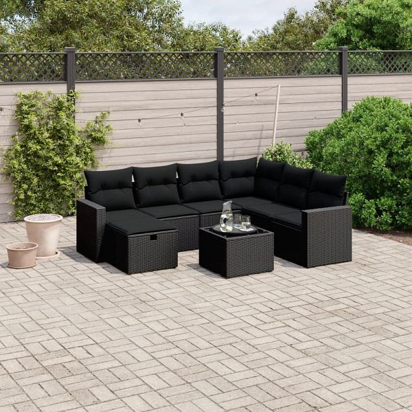 vidaXL 8-teilig Garten-Sofagarnitur mit Kissen Schwarz Poly Rattan, 3263531