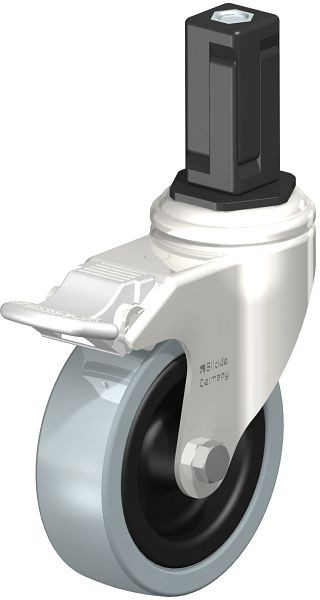 Blickle LKRXA-VPA 101G-11-FI-EXV14 Edelstahl-Apparate-Lenkrolle mit Expander & Feststeller, Vollgummi, Grau, 853262