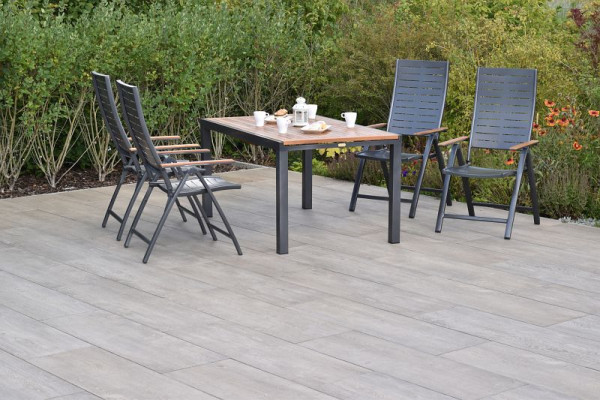 Merxx Tinos Set 5-teilig, 4 Tinos Klappsessel, Armlehnen aus Akazienholz, 1 Ausziehtisch 150 (200) x 90 cm, Tischplatte aus Akazienholz, 50804-217