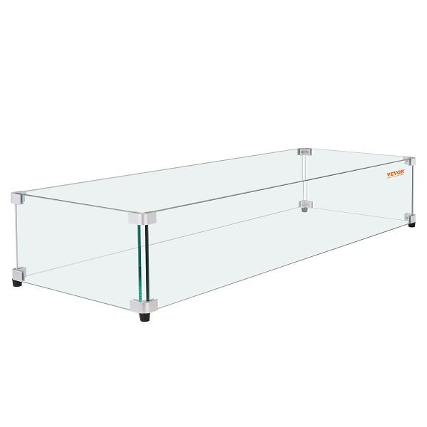 VEVOR Glas-Windschutz für rechteckigen Feuerstellentisch 1128 x 367 x 191 mm, 8 mm dicke Glasscheibe, Alu-Eckhalterung, Gummifüßen, HKFFZGHBLZFX81ND3V0