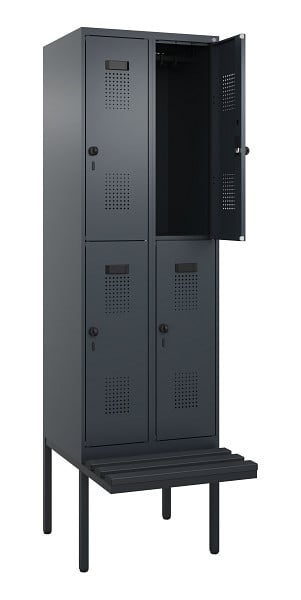 C+P Doppelstock-Spind Evolo PLUS, Bank, 4 Fächer, 2120x600x815mm, 7016/7016, Drehriegel, Sitzfläche Kunststoff, 0493407-20 S10097