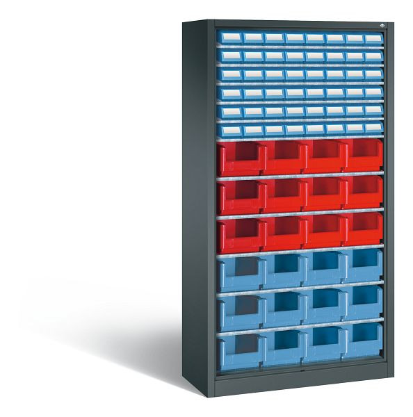 C+P Stahlregal mit Rückwand Serie 13, H1980xB1000xT420 mm, Anthrazit, 11 Einlegeböden, 72 Sichtlagerkästen, 133144-09 S10000