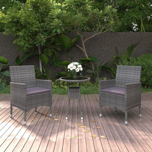 vidaXL 3-teilig Garten-Essgruppe Poly Rattan Grau, 3058459
