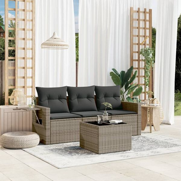 vidaXL 4-tlg. Garten-Sofagarnitur mit Kissen Grau Poly Rattan, 3252207