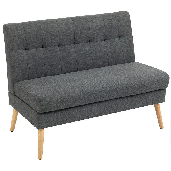 HOMCOM 2-Sitzer-Sofa, getuftete Rückenlehne, Holzbeine, dicke Polsterung, Leinenoptik, für kleine Räume, Dunkelgrau, 83B-606V00CG