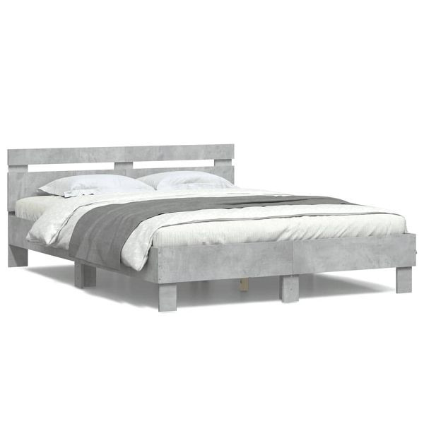 vidaXL Bettgestell mit Kopfteil LED-Beleuchtung Betongrau 150x200 cm, 3207542
