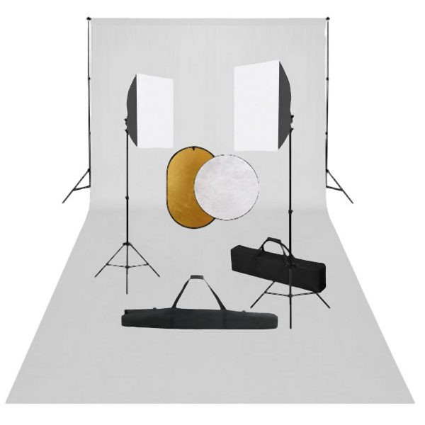 vidaXL Fotostudio-Set mit Softboxen, Hintergrundsystem und Reflektor, 3067059